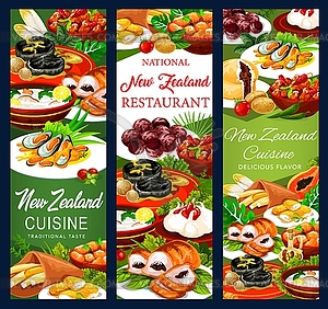 New Zeland food cuisine, banners set - vector clipart
