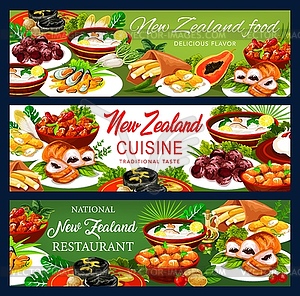 New Zeland cuisine cartoon banners set - vector clip art