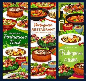 Portuguese cuisine banners, Portugal meals - vector clip art