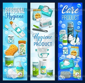 Hygiene and care products banners set - vector clip art