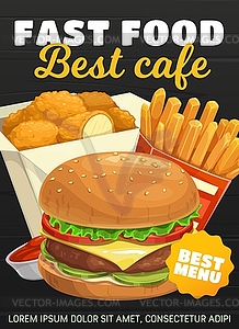 Fast food burger, french fries and chicken nuggets - vector image