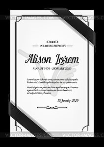 Funeral card template with black frame - vector clipart / vector image