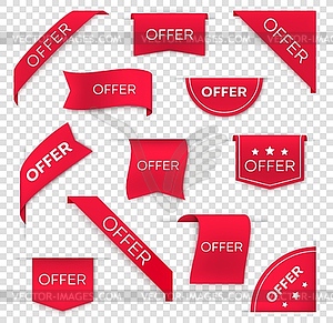 Продажа и предложение красных знамен, лент и этикеток - изображение в формате EPS