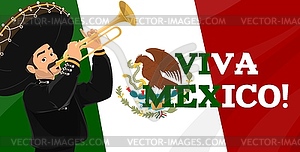 Viva Mexico. Mexican flag, coat of arms, mariachi - vector clip art