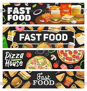 Fast food, takeaway meal banners, cafe menu - vector clip art