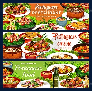 Portuguese cuisine banners, Portugal meals - vector image