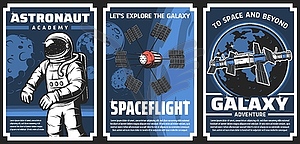 Space explore, astronaut academy posters - vector image