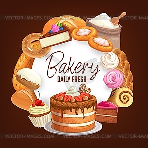 Confectionery sweet desserts round frame - vector clipart