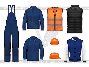 Workwear uniform and worker clothesg, realistic - vector clipart