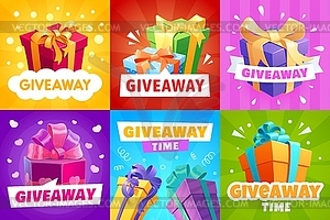 Giveaway , gift boxes and presents posters - vector clip art