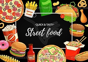 Street food poster cartoon takeaway meals - vector EPS clipart