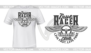 Winged car steering wheel t-shirt print - vector clipart