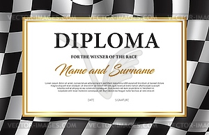 Race winner diploma, certificate template - vector clip art