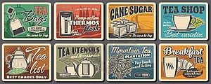 Hot tea drink retro posters, beverage - vector clip art
