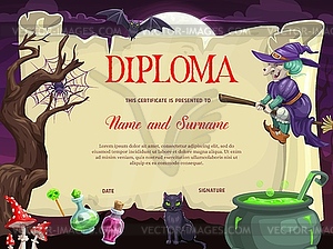 Kids diploma with Halloween characters - color vector clipart