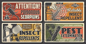 Pest extermination, repellents, scorpio attention - vector clipart