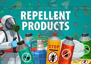 Disinsection with repellent products poster - vector image