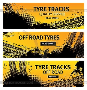 Tyre tracks, off road tire prints, grunge banners - vector clip art