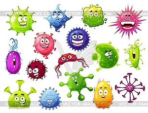 Cartoon viruses, cute bacteria and germs - vector clipart