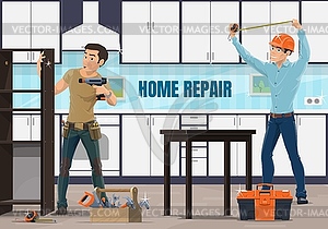 Home repair, apartment renovation workers - color vector clipart