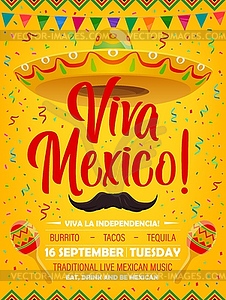 Viva Mexico poster with mexican symbols - vector image