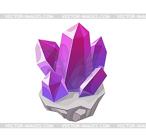 Purple magic crystal, gemstone rock or gem - vector image