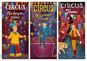 Big Top tent circus artists cartoon characters - vector clip art