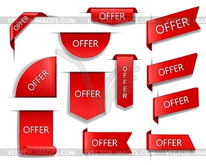 Offer red banners, ribbons and labels - vector clip art