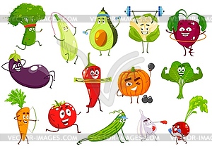 Vegetables sportsmen, cartoon veggies set - vector clip art