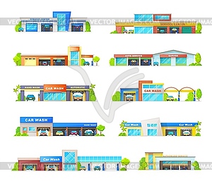 Car wash and garage station service buildings - vector clip art