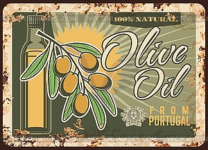 Olive oil of Portugal rusty metal plate - vector clip art