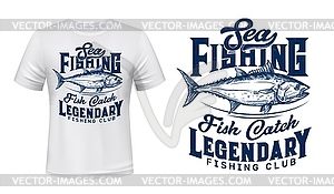 Мокап с принтом футболки клуба морской рыбалки - векторный рисунок