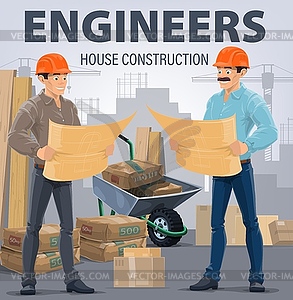Construction engineers, building architects - color vector clipart