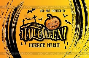 Happy Halloween poster with creepy pumpkin - vector clip art