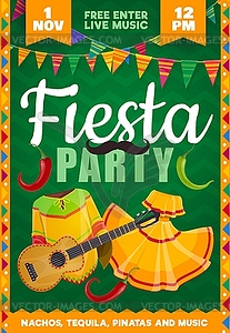 Fiesta party flyer with mexican costumes - royalty-free vector clipart