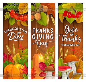 Thanksgiving Day banners of autumn harvest holiday - vector clipart