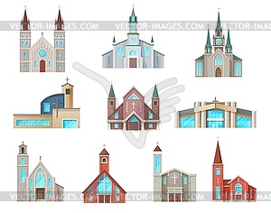 Catholic church buildings icons - vector clipart