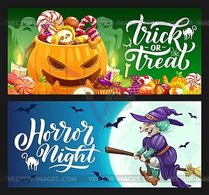 Halloween holiday pumpkin, ghost and witch banners - vector clipart