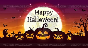 Счастливый Хэллоуин баннер с страшными тыквами - изображение векторного клипарта