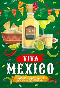 Фиеста-вечеринка Viva Mexico, мексиканская еда и напитки - изображение в формате EPS