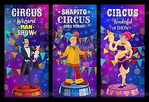 Big top tent circus, funfair carnival show clowns - vector clip art