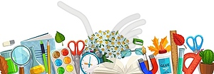 Education banner with border of school supplies - vector image
