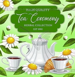 Herbal tea drinking ceremony cartoon poster - vector clipart