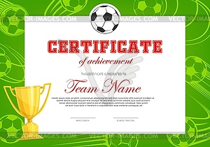 Certificate of achievement in soccer football game - vector clipart