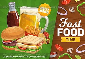 Fast food poster, combo meals and drinks - vector image