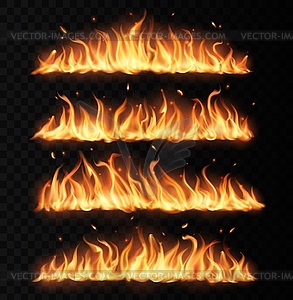 Fire tongues, long burning realistic flame - vector image