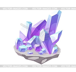 Magic crystal, lilac gem stone mineral icon - vector image