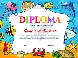 Kids education diploma with fish, crab and turtle - vector EPS clipart