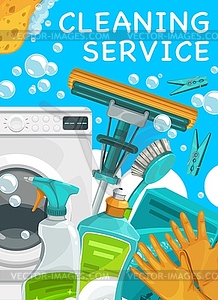 Cleaning service, house cleaner tools, clean home - vector clip art