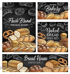 Bakery fresh bread sketch banners - vector image